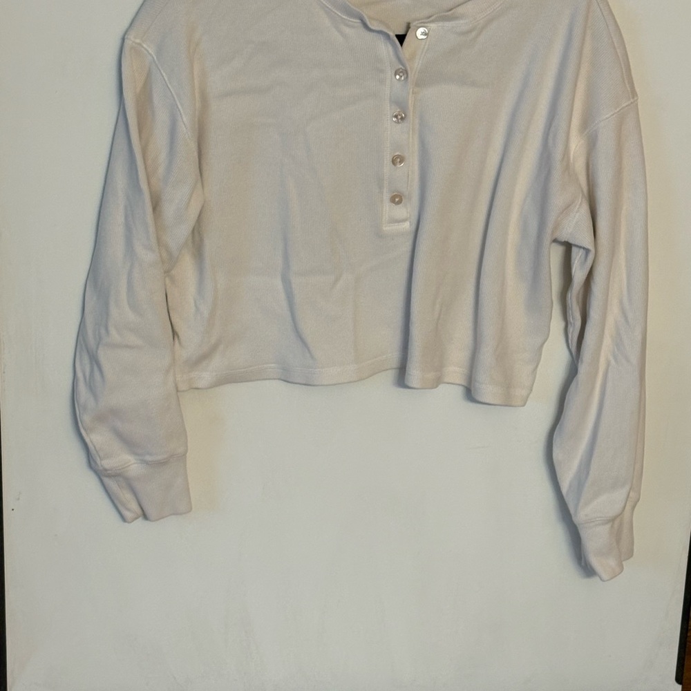 Wilfred Free White Ribbed Cropped Long Sleeve Top Size S - Picture 2 of 7